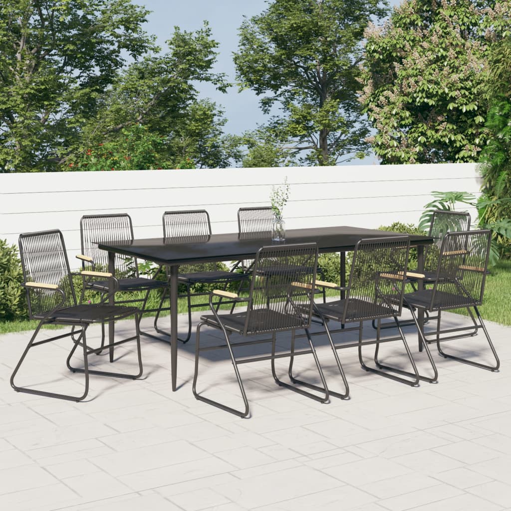 Set Cu Masă Pentru Grădină, 3 Piese, Pvc Negru, Ratan