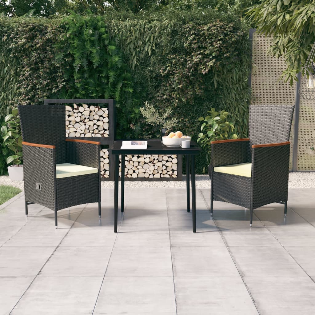 Set Mobilier De Grădină Cu Perne, 3 Piese, Negru