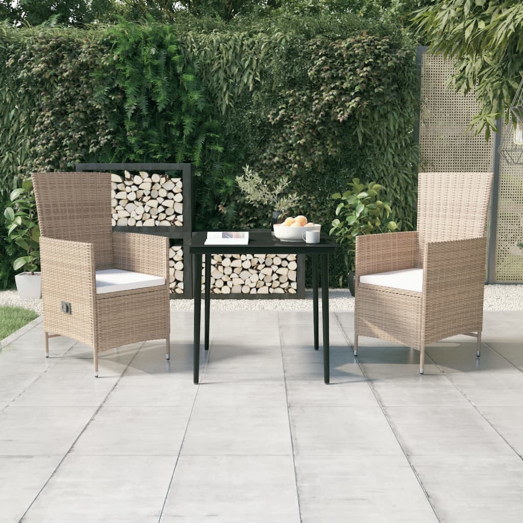 Set Mobilier De Grădină Cu Perne, 3 Piese, Negru
