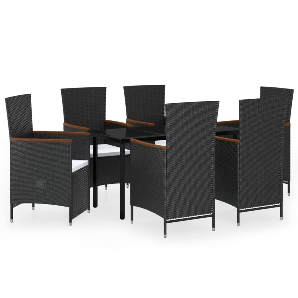 Set De Masă Pentru Grădină, 7 Piese, Cu Perne, Negru
