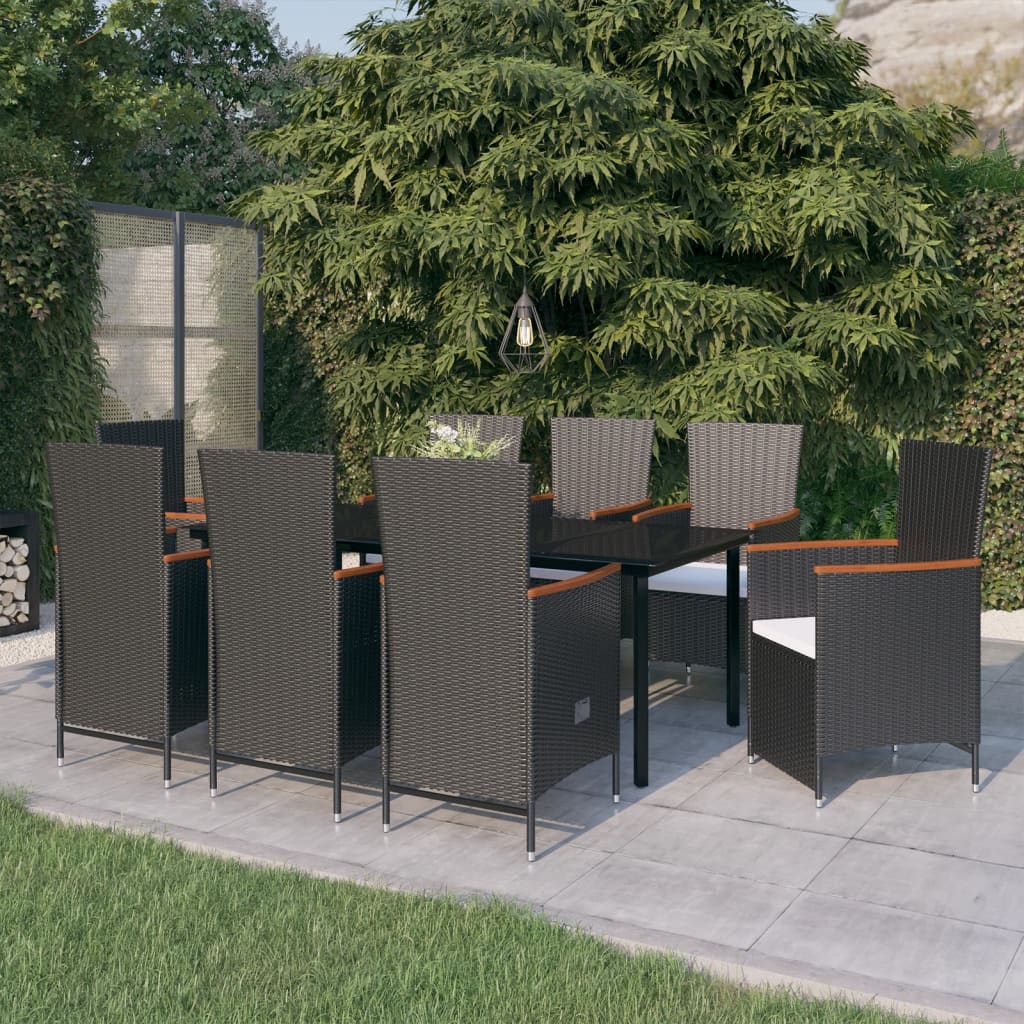 Set De Masă Pentru Grădină, 7 Piese, Cu Perne, Negru