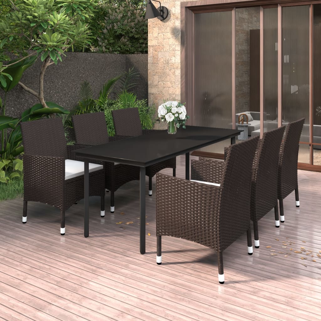 Set Mobilier De Grădină Cu Perne, 7 Piese, Poliratan Și Sticlă