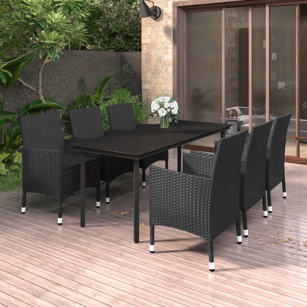 Set Mobilier De Grădină Cu Perne, 7 Piese, Poliratan Și Sticlă