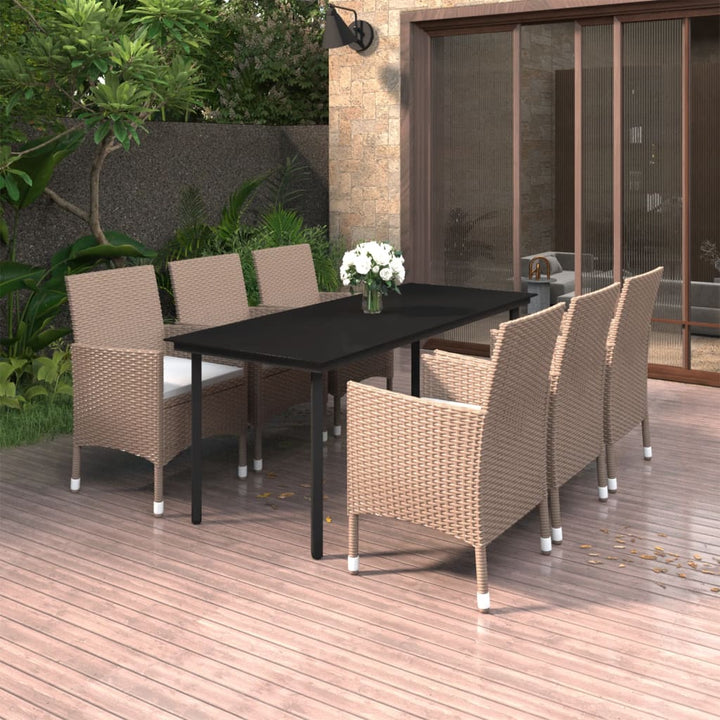 Set Mobilier De Grădină Cu Perne, 7 Piese, Poliratan Și Sticlă