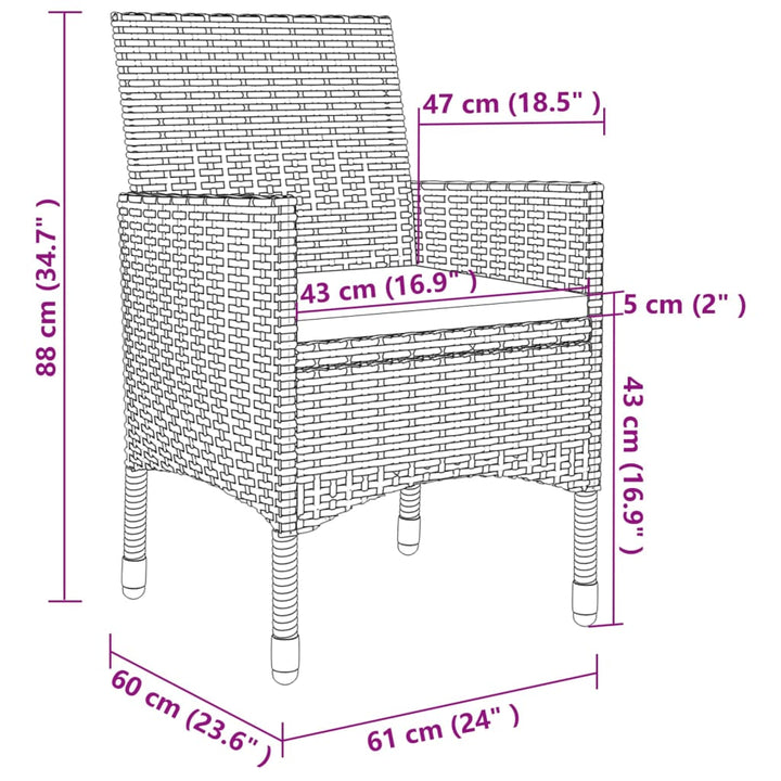Set Mobilier De Grădină Cu Perne, 3 Piese, Poliratan Și Sticlă