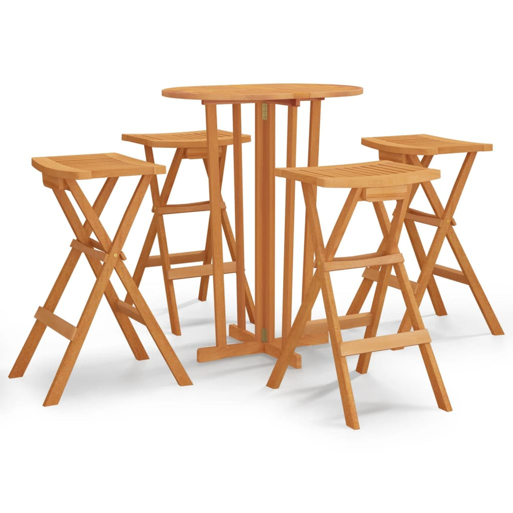 Set Mobilier De Bar Pliabil, 5 Piese, Lemn Masiv De Tec