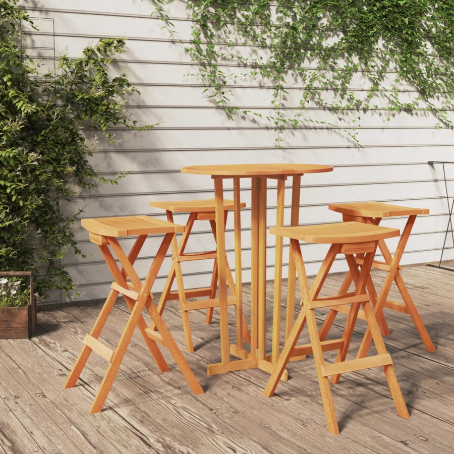 Set Mobilier De Bar Pliabil, 5 Piese, Lemn Masiv De Tec