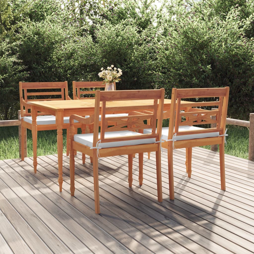 Set Mobilier De Grădină Cu Perne, 5 Piese, Lemn Masiv De Tec
