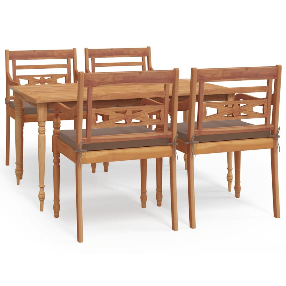 Set Mobilier De Grădină Cu Perne, 5 Piese, Lemn Masiv De Tec