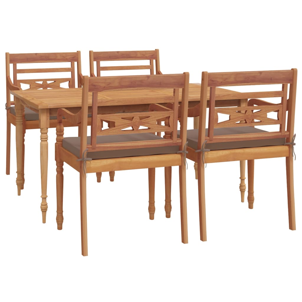 Set Mobilier De Grădină Cu Perne, 5 Piese, Lemn Masiv De Tec