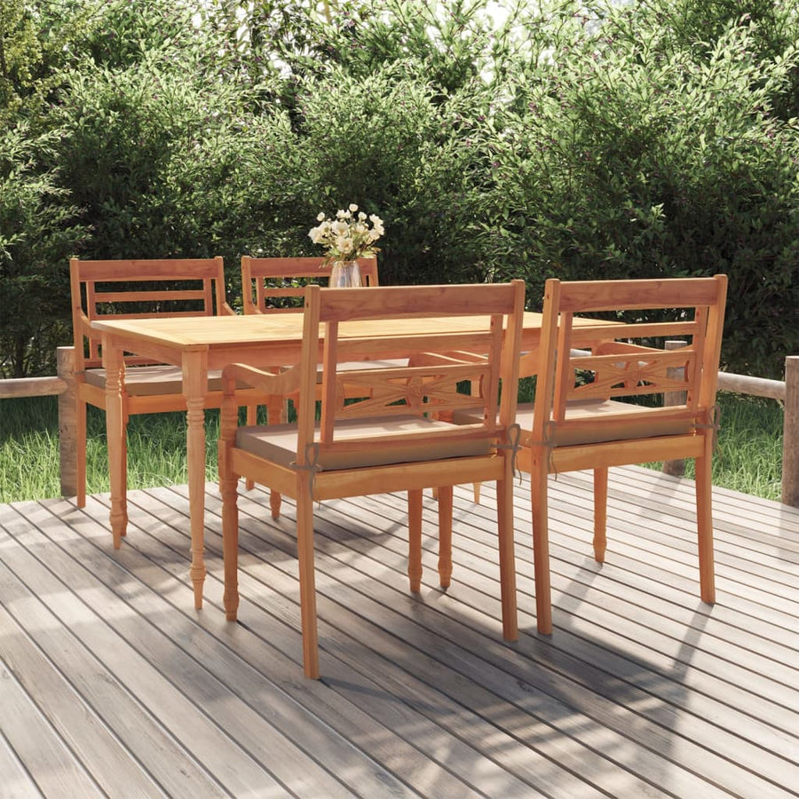 Set Mobilier De Grădină Cu Perne, 5 Piese, Lemn Masiv De Tec