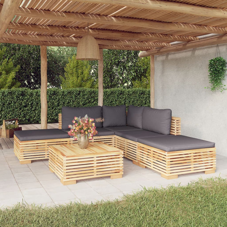 Set Mobilier Grădină Cu Perne, 6 Piese, Lemn Masiv De Tec