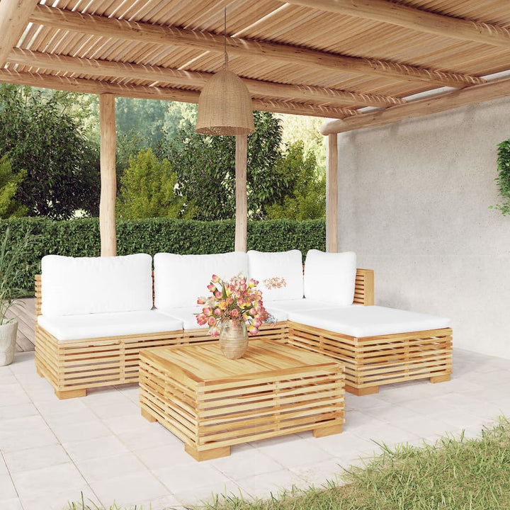 Set Mobilier Grădină Cu Perne, 6 Piese, Lemn Masiv De Tec