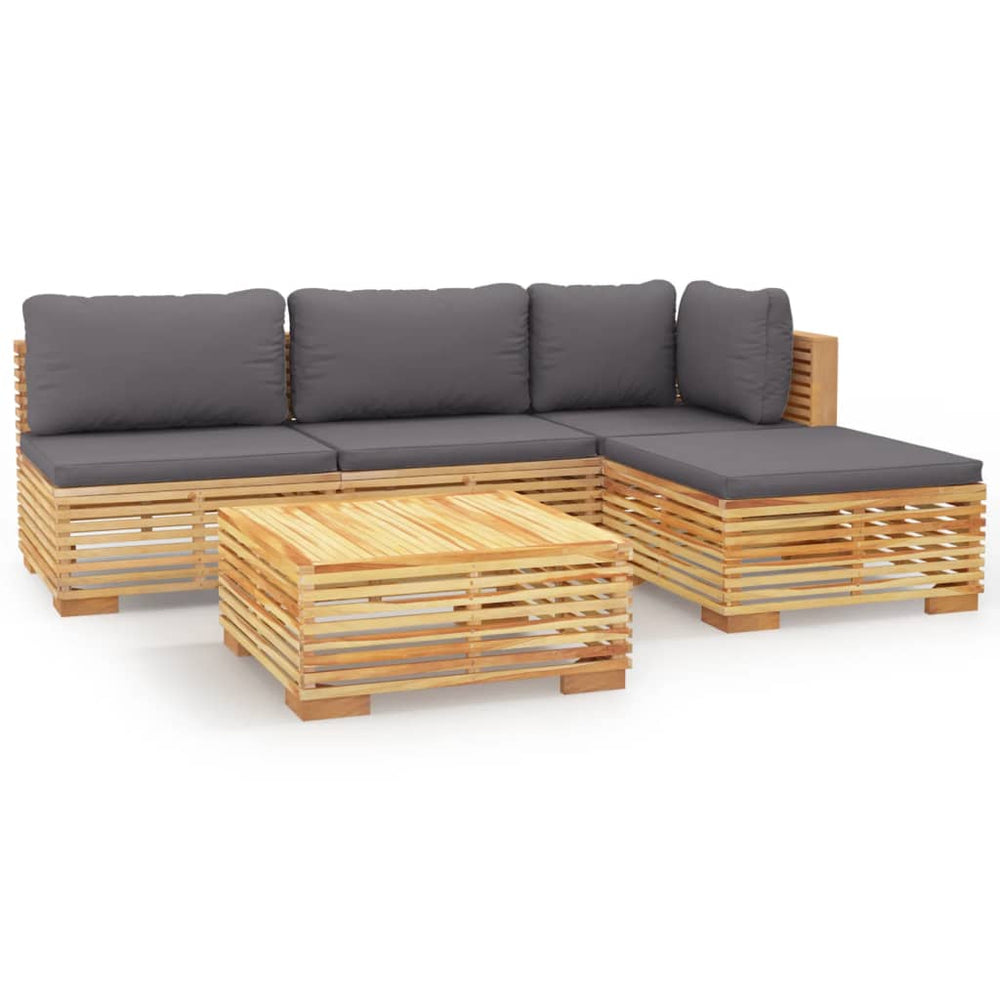 Set Mobilier Grădină Cu Perne, 5 Piese, Lemn Masiv De Tec