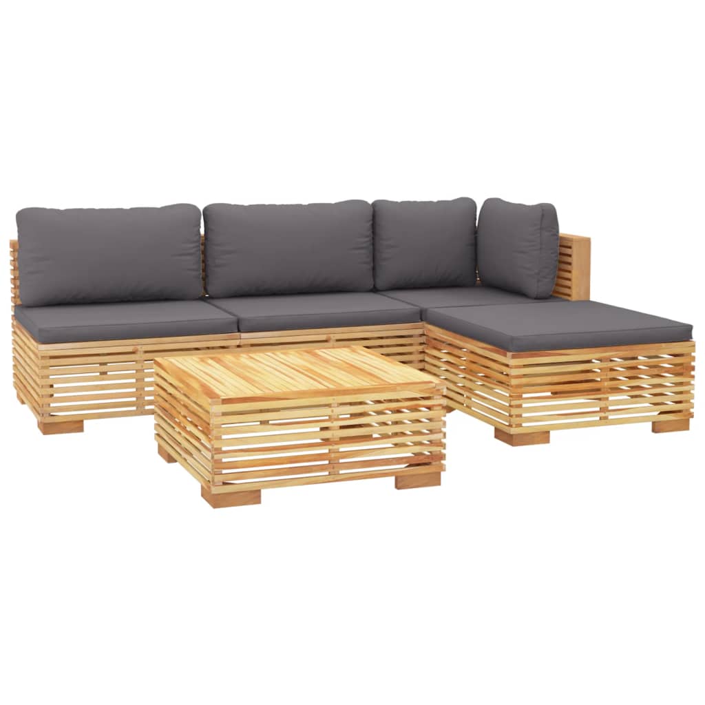 Set Mobilier Grădină Cu Perne, 5 Piese, Lemn Masiv De Tec