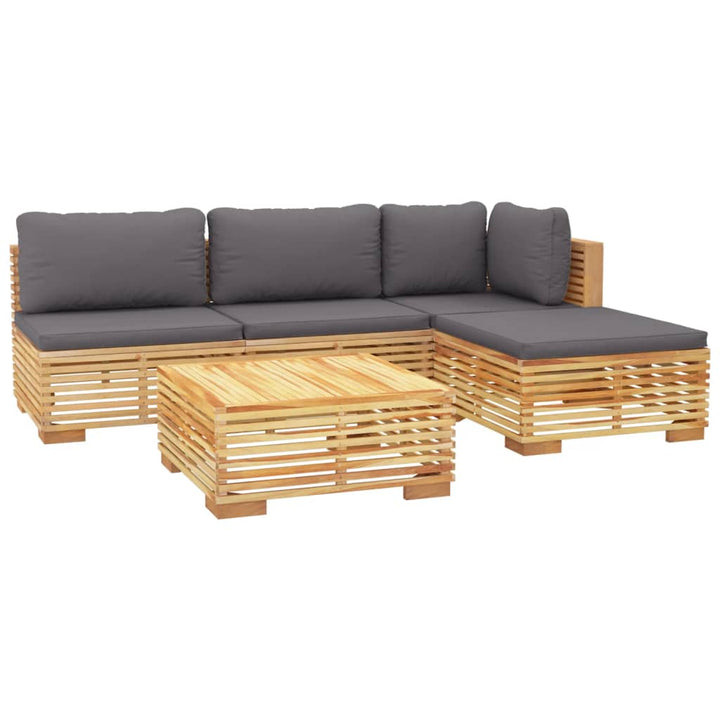 Set Mobilier Grădină Cu Perne, 5 Piese, Lemn Masiv De Tec