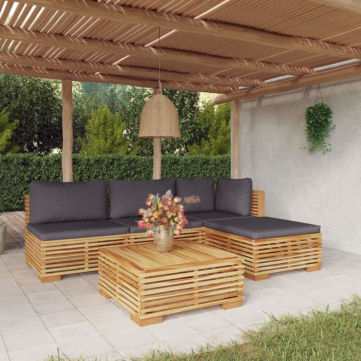 Set Mobilier Grădină Cu Perne, 5 Piese, Lemn Masiv De Tec