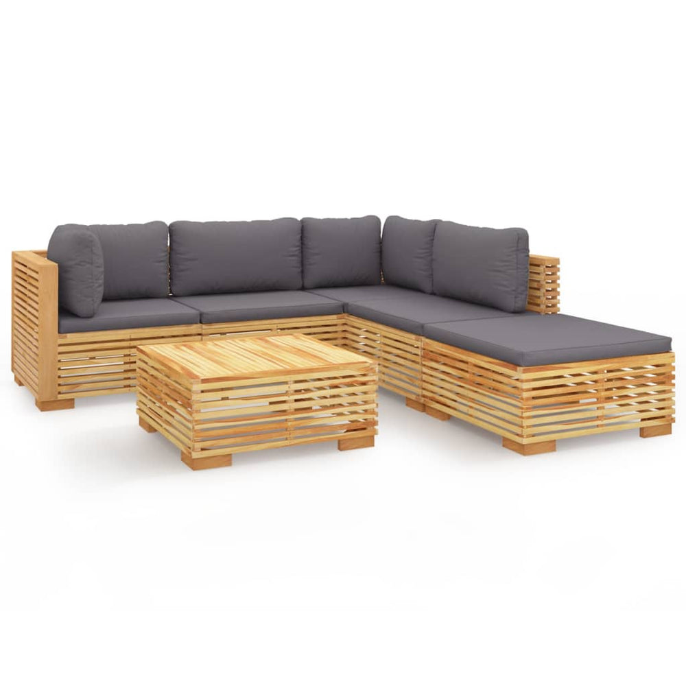 Set Mobilier Grădină Cu Perne, 6 Piese, Lemn Masiv De Tec