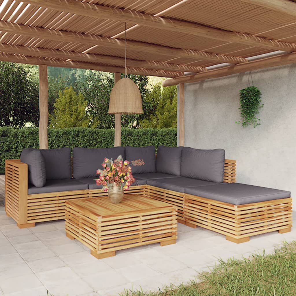 Set Mobilier Grădină Cu Perne, 6 Piese, Lemn Masiv De Tec