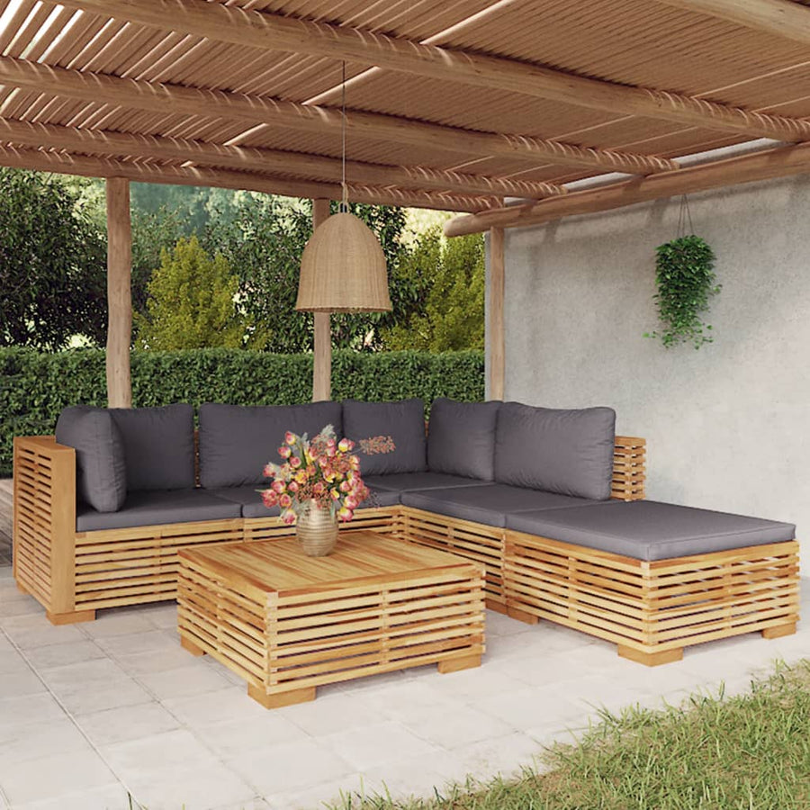 Set Mobilier Grădină Cu Perne, 6 Piese, Lemn Masiv De Tec