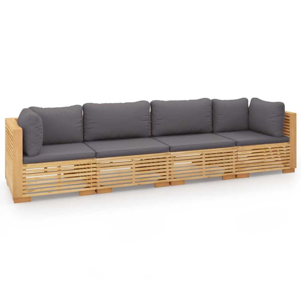 Set Mobilier Grădină Cu Perne, 4 Piese, Lemn Masiv De Tec