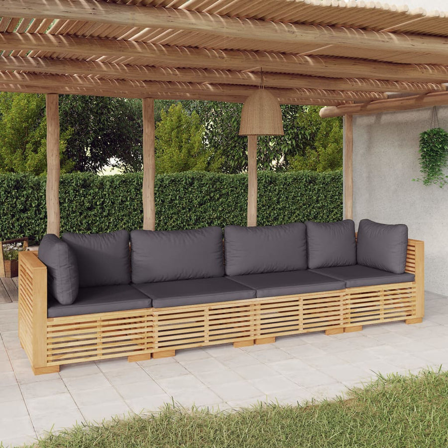 Set Mobilier Grădină Cu Perne, 4 Piese, Lemn Masiv De Tec