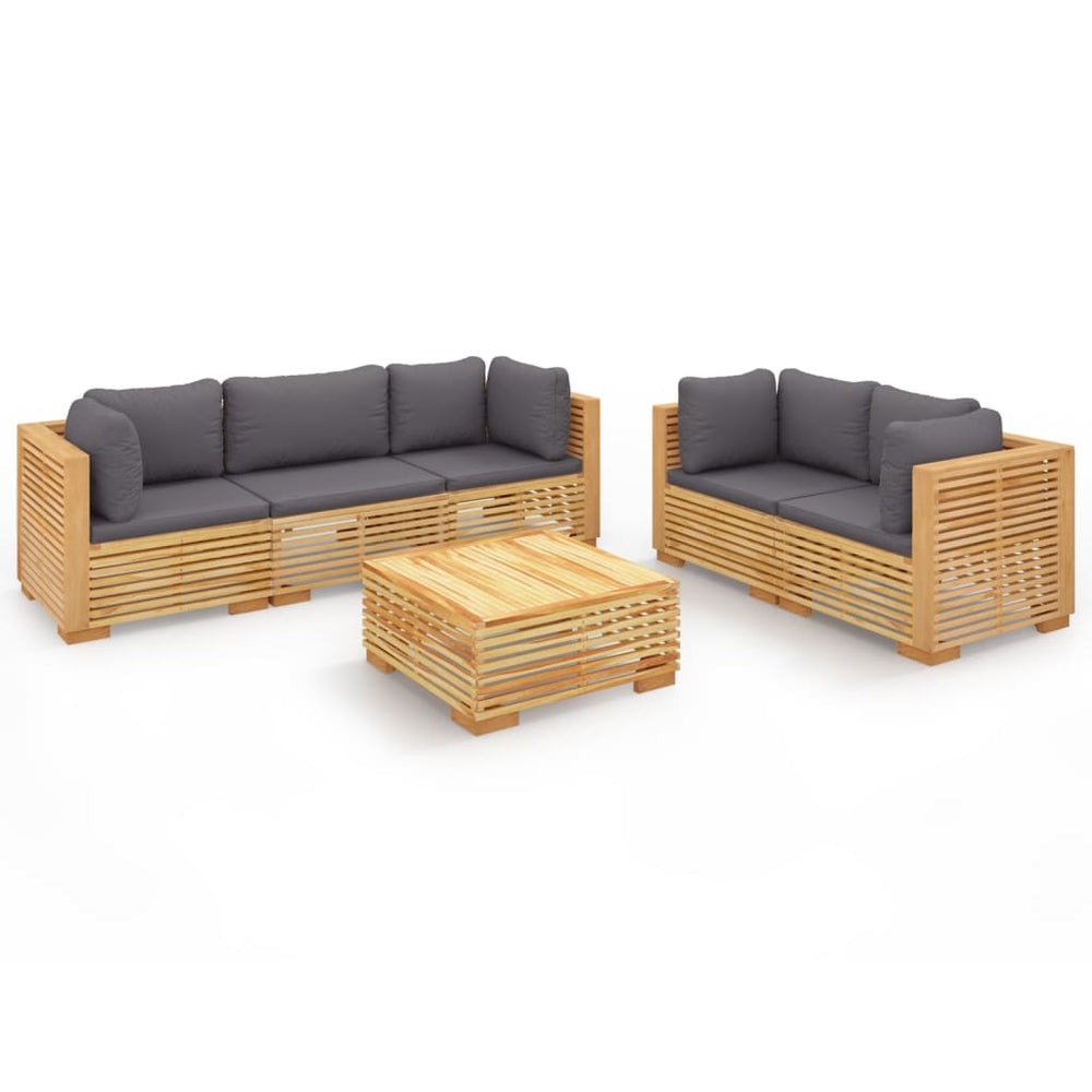 Set Mobilier Grădină Cu Perne, 6 Piese, Lemn Masiv De Tec