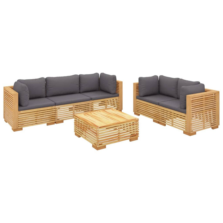 Set Mobilier Grădină Cu Perne, 6 Piese, Lemn Masiv De Tec