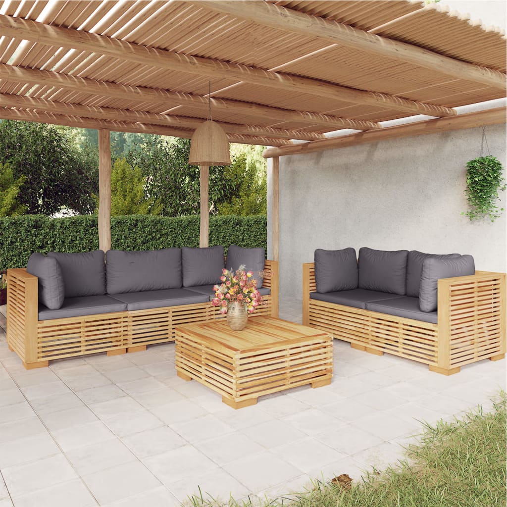 Set Mobilier Grădină Cu Perne, 6 Piese, Lemn Masiv De Tec