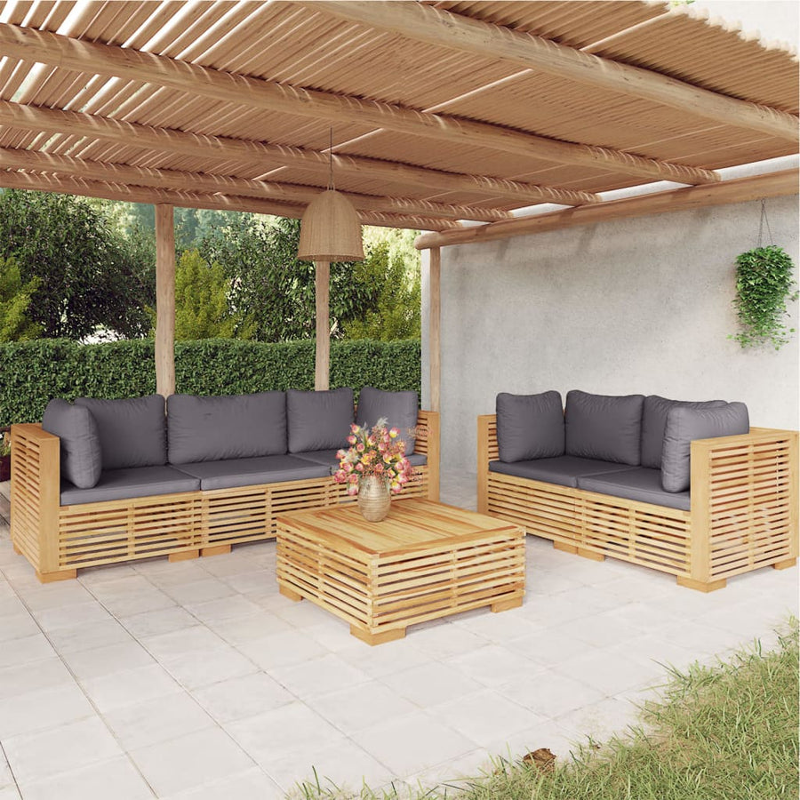 Set Mobilier Grădină Cu Perne, 6 Piese, Lemn Masiv De Tec