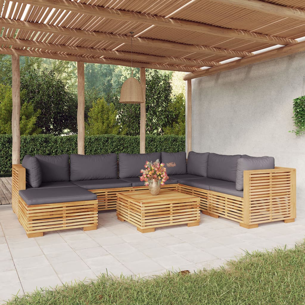 Set Mobilier Grădină Cu Perne, 8 Piese, Lemn Masiv De Tec