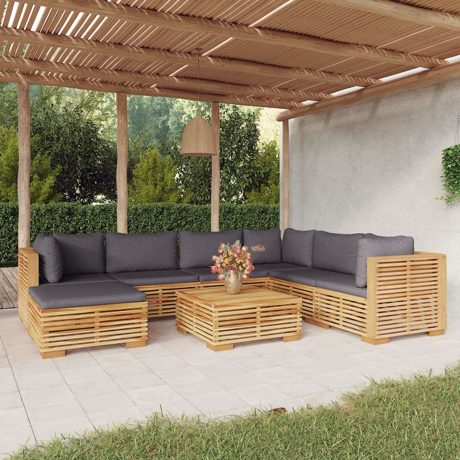 Set Mobilier Grădină Cu Perne, 8 Piese, Lemn Masiv De Tec