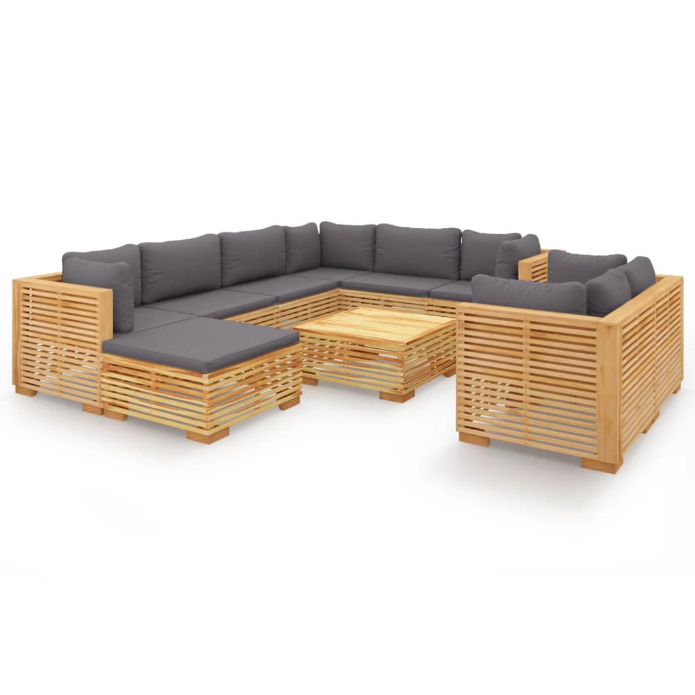 Set Mobilier Grădină Cu Perne, 10 Piese, Lemn Masiv De Tec