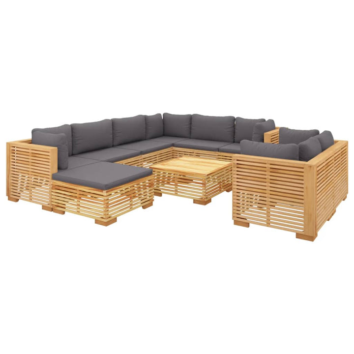 Set Mobilier Grădină Cu Perne, 10 Piese, Lemn Masiv De Tec