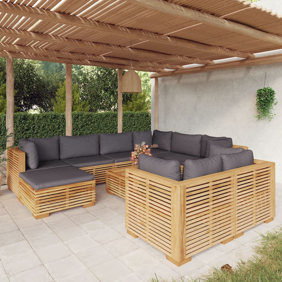 Set Mobilier Grădină Cu Perne, 10 Piese, Lemn Masiv De Tec