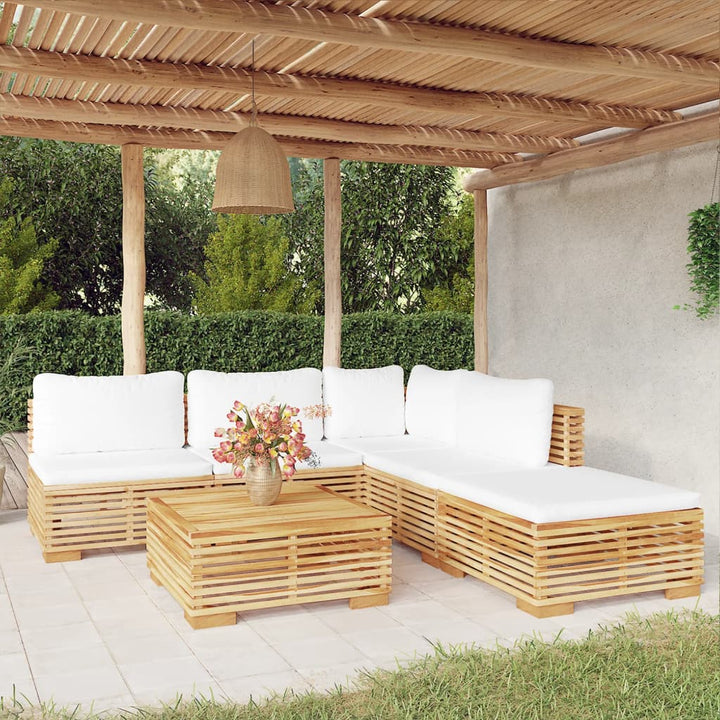 Set Mobilier Grădină Cu Perne, 6 Piese, Lemn Masiv De Tec