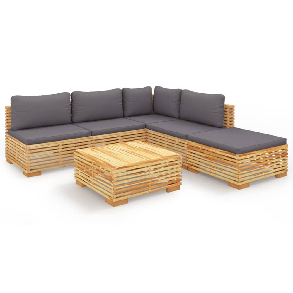 Set Mobilier Grădină Cu Perne, 6 Piese, Lemn Masiv De Tec