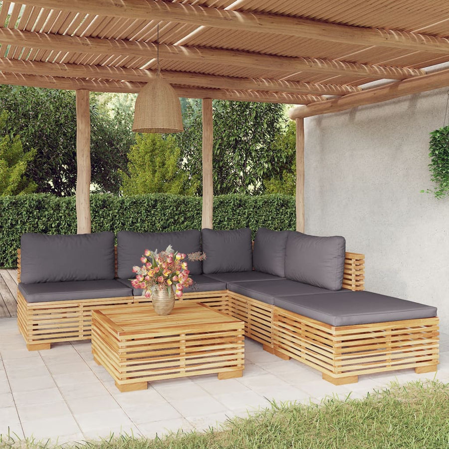 Set Mobilier Grădină Cu Perne, 6 Piese, Lemn Masiv De Tec