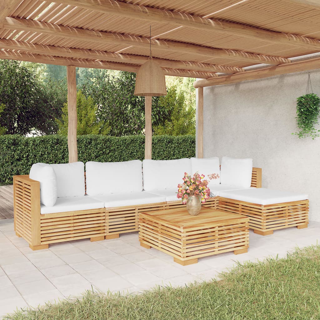 Set Mobilier Grădină Cu Perne, 6 Piese, Lemn Masiv De Tec