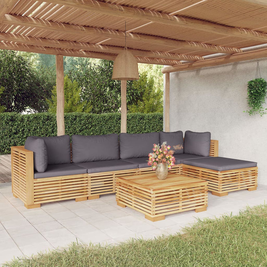 Set Mobilier Grădină Cu Perne, 6 Piese, Lemn Masiv De Tec