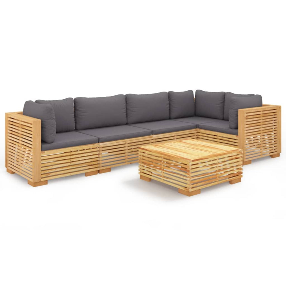 Set Mobilier Grădină Cu Perne, 6 Piese, Lemn Masiv De Tec