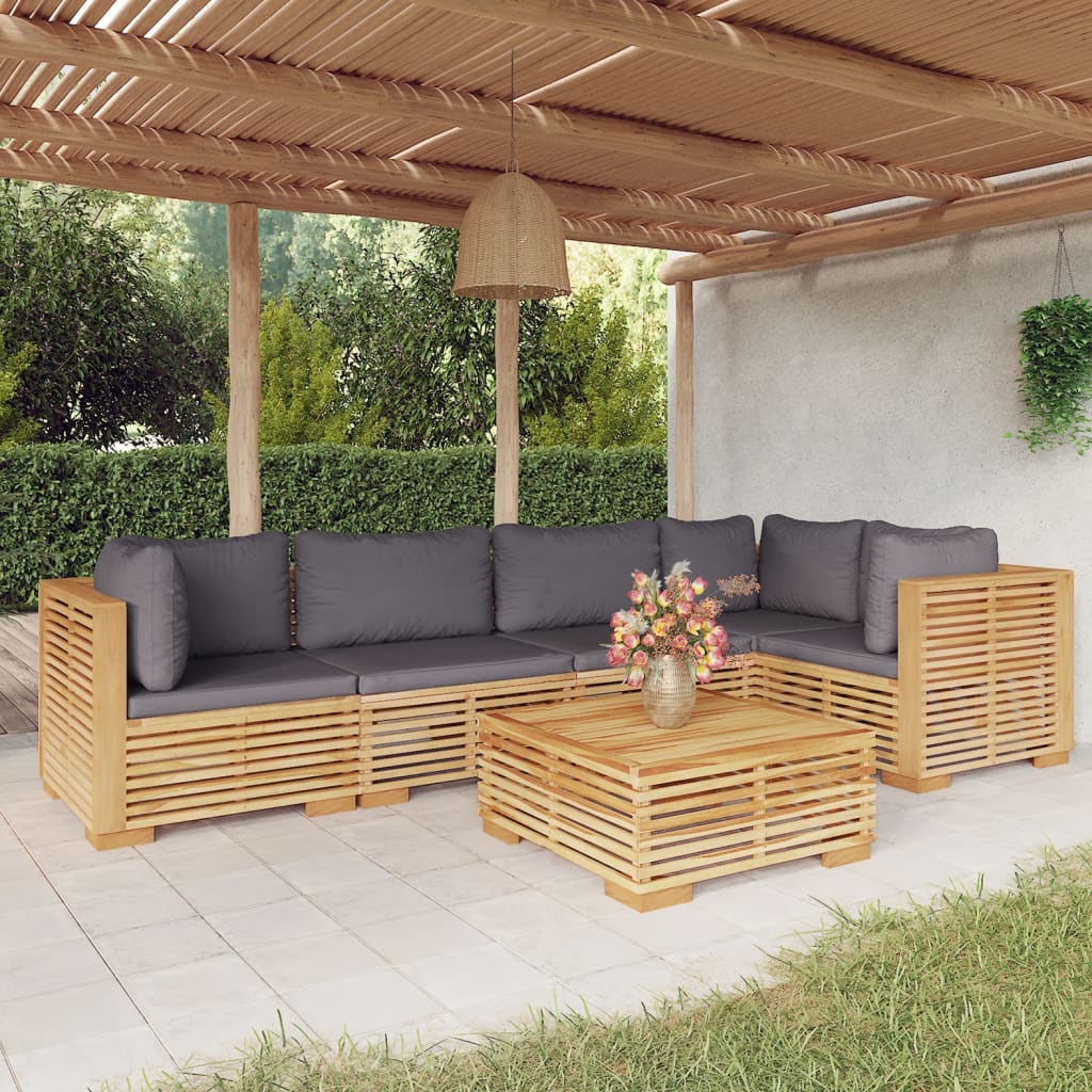 Set Mobilier Grădină Cu Perne, 6 Piese, Lemn Masiv De Tec
