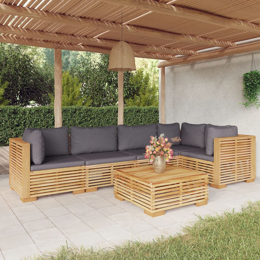 Set Mobilier Grădină Cu Perne, 6 Piese, Lemn Masiv De Tec