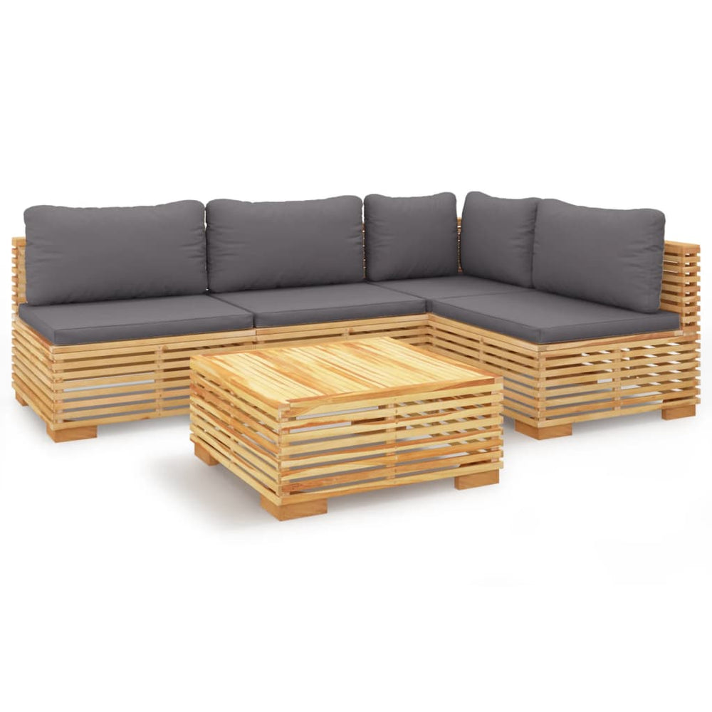 Set Mobilier Grădină Cu Perne, 5 Piese, Lemn Masiv De Tec