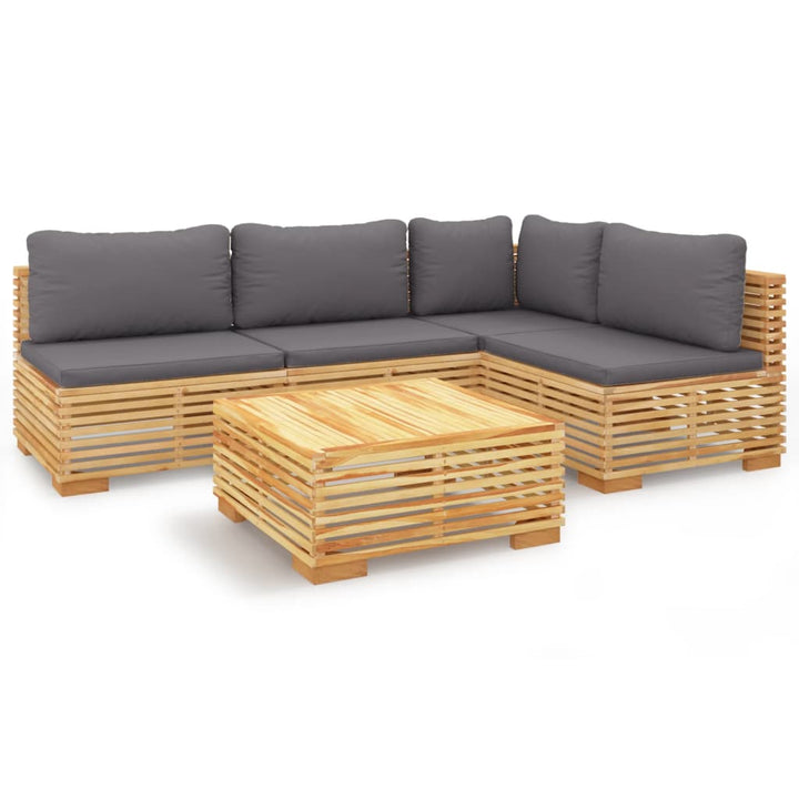 Set Mobilier Grădină Cu Perne, 5 Piese, Lemn Masiv De Tec