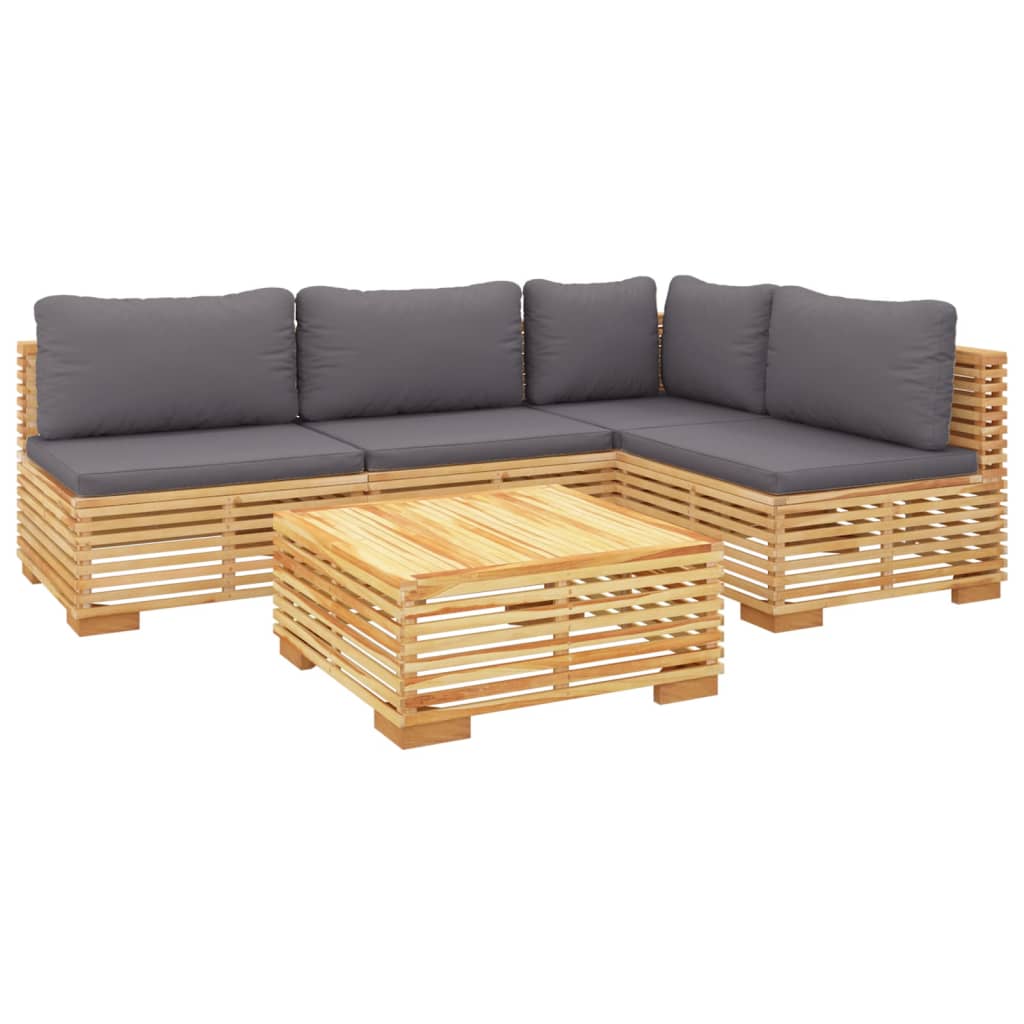 Set Mobilier Grădină Cu Perne, 5 Piese, Lemn Masiv De Tec