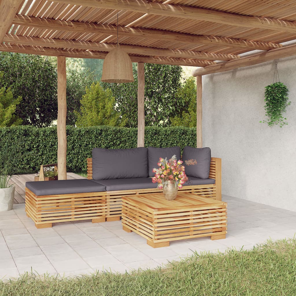 Set Mobilier Grădină Cu Perne, 6 Piese, Lemn Masiv De Tec