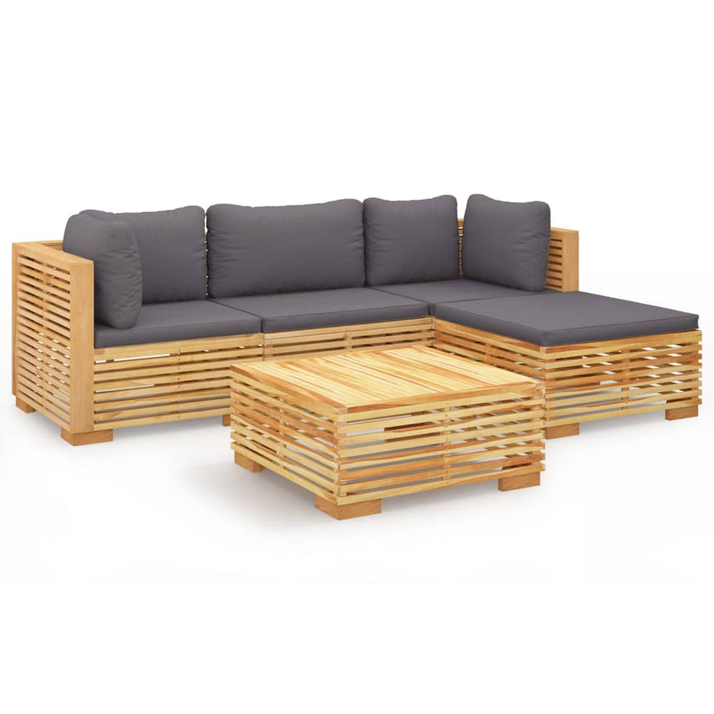 Set Mobilier Grădină Cu Perne, 5 Piese, Lemn Masiv De Tec