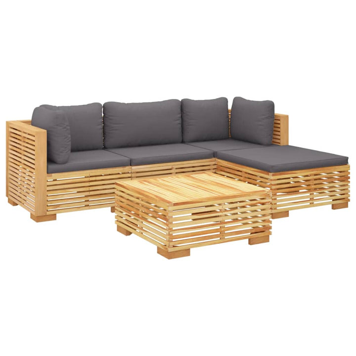 Set Mobilier Grădină Cu Perne, 5 Piese, Lemn Masiv De Tec
