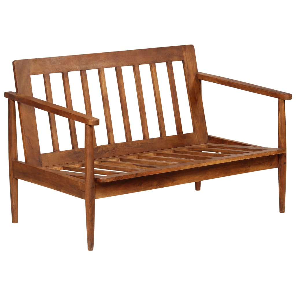 Set Canapea, 3 Piese, Maro, Piele Naturală/Lemn Masiv Acacia
